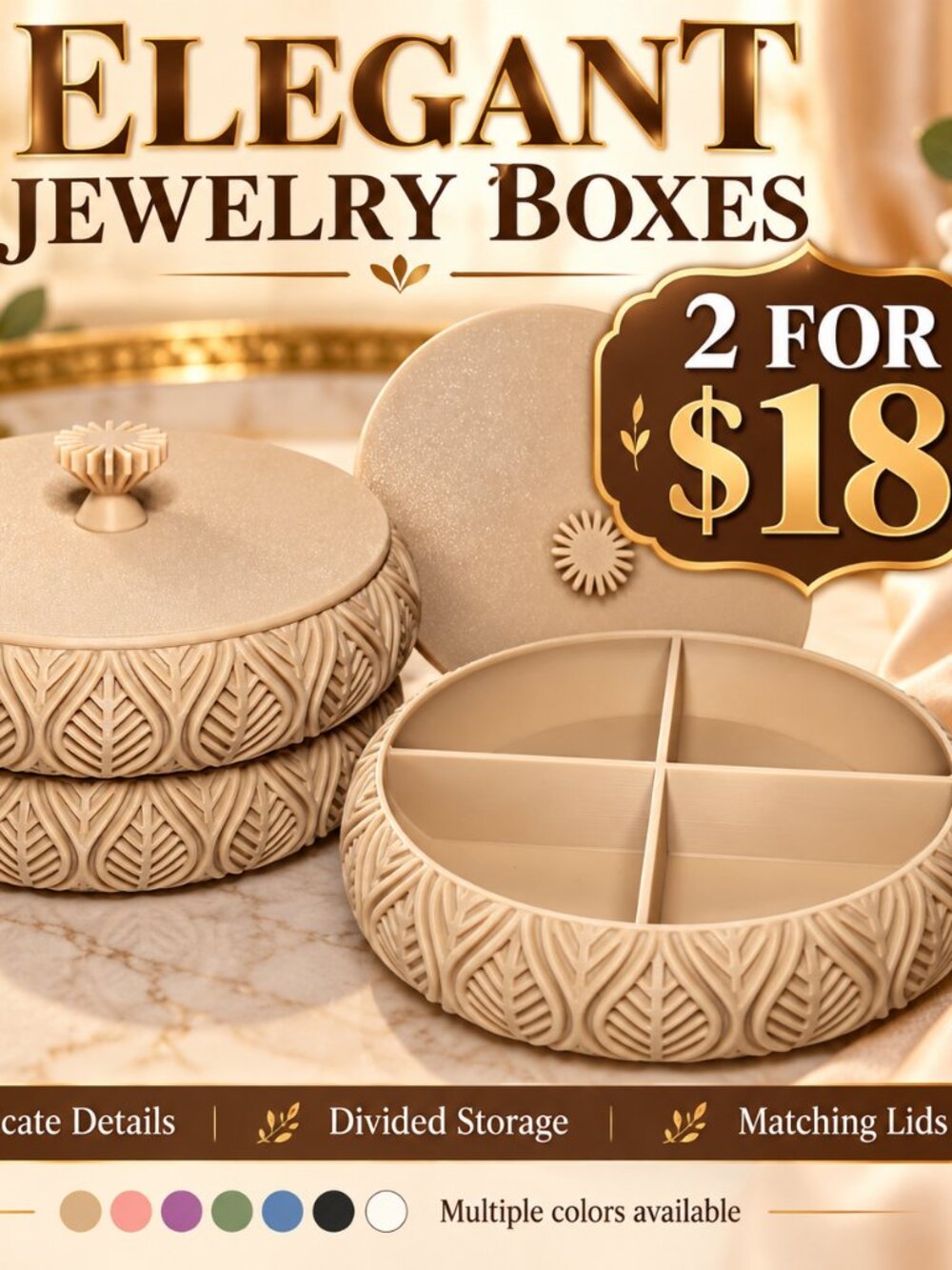 Larger Elegant 3D-Printed Jewelry Boxes – 2 for $18!